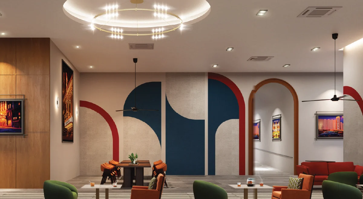 A lobby lounge on the ground floor of The Vividz