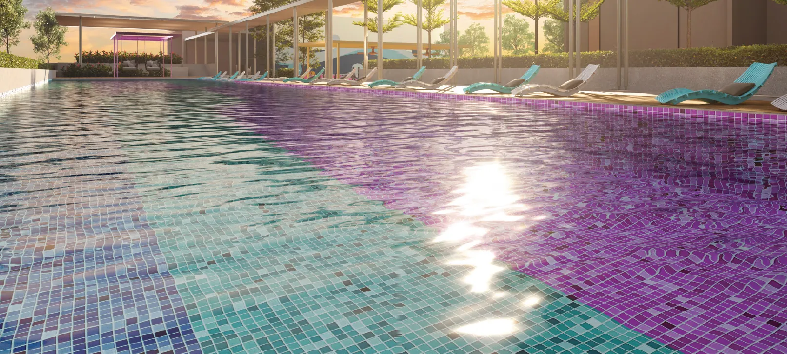 The Vividz Pool on the Level 8 podium at sunrise