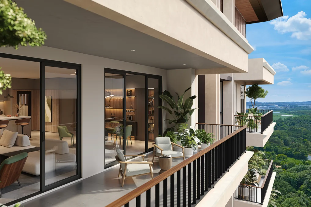 Living room and balcony of a Zenia Condovillas home